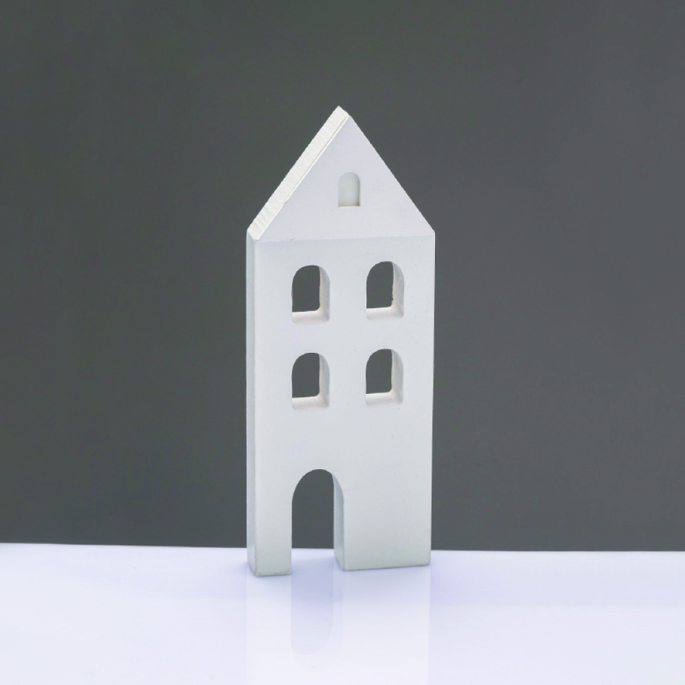 ^WOODEN DECORATIVE WHITE HOUSE  ΜΟΤΙΦ 7*2*18cm^  -X061870